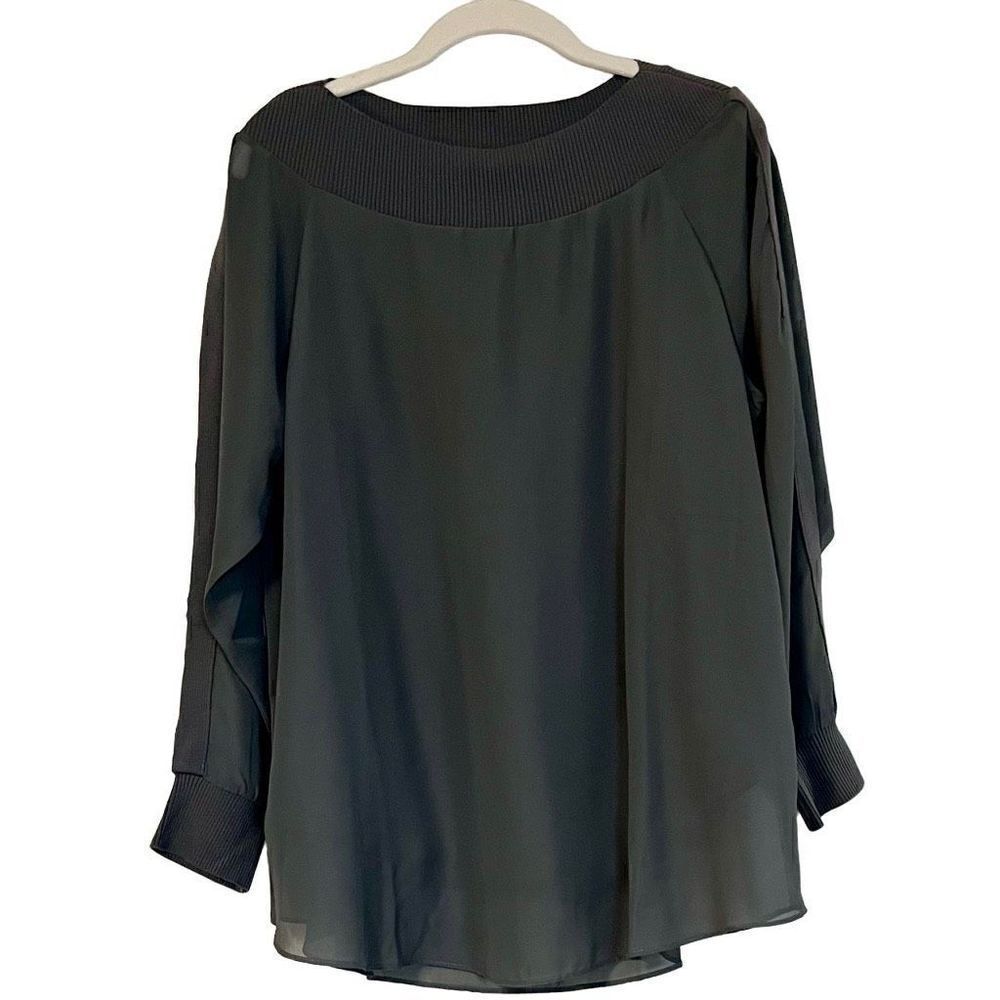 NWT Soft Surroundings Dianthus Chiffon Long Sleeve Tunic Stormy Sky Size Small